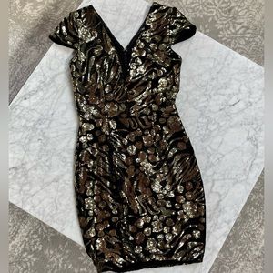 Dress the Population black and gold cap sleeve dress